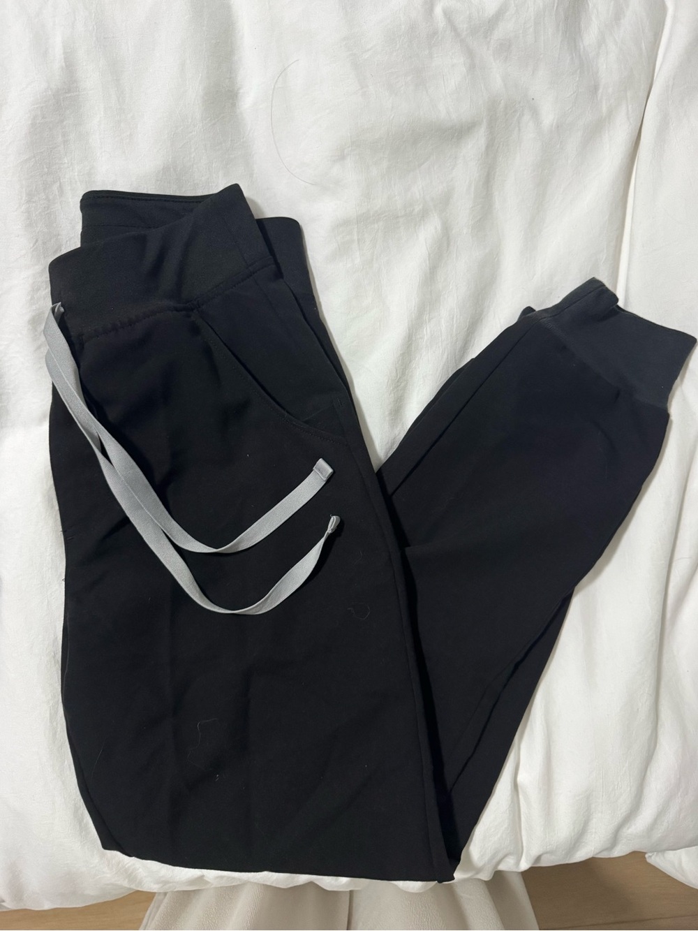 Figs Black Jogger Scrub Pants with Gray Drawstrings